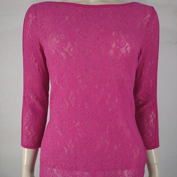 NWT Cache pink sheer laser cut stretch lace tee blouse shirt ladies XS - Picture 1 of 8